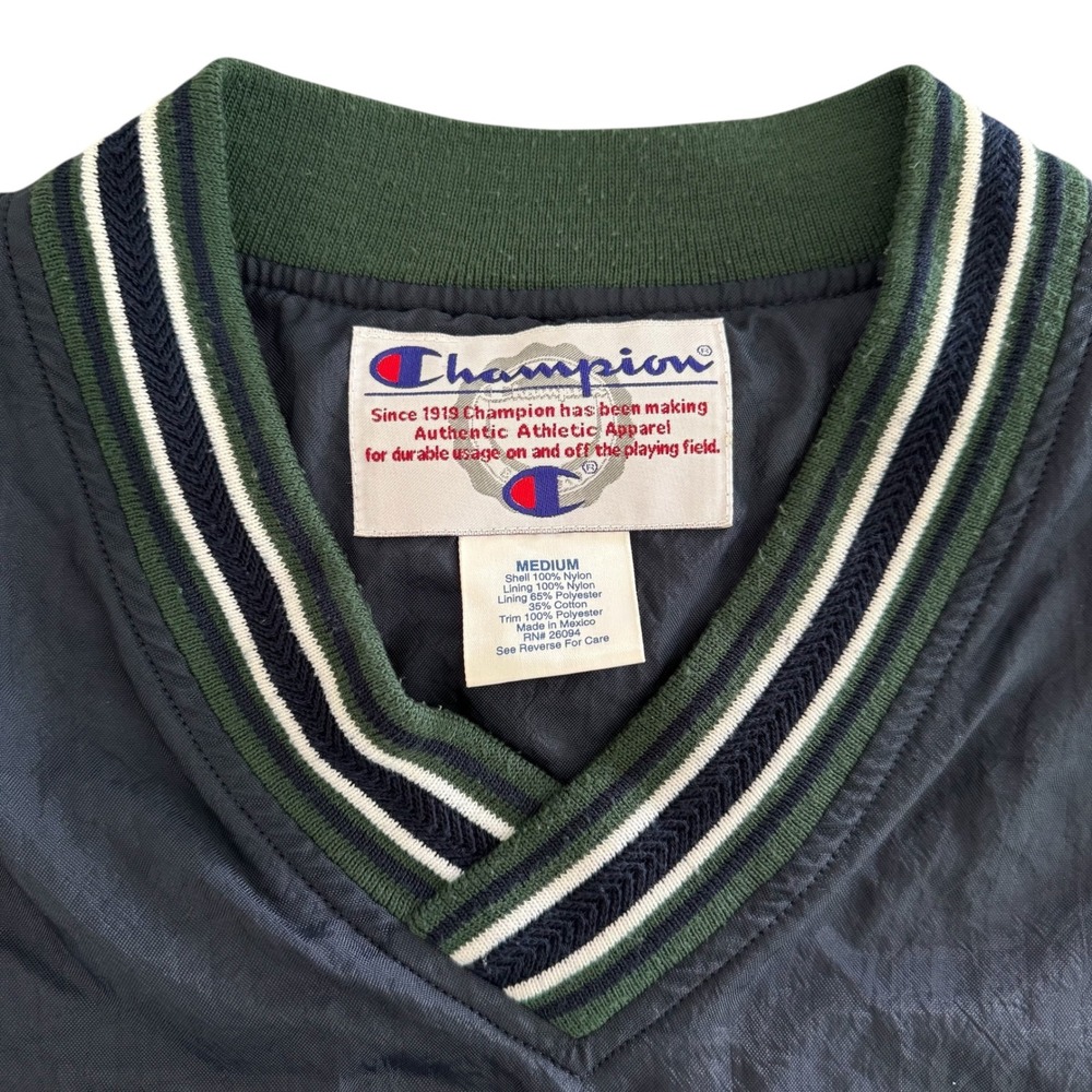 Vintage Champion Medium Navy Blue V-Neck Nylon Men's Pullover Windbreaker - Picture 3 of 13